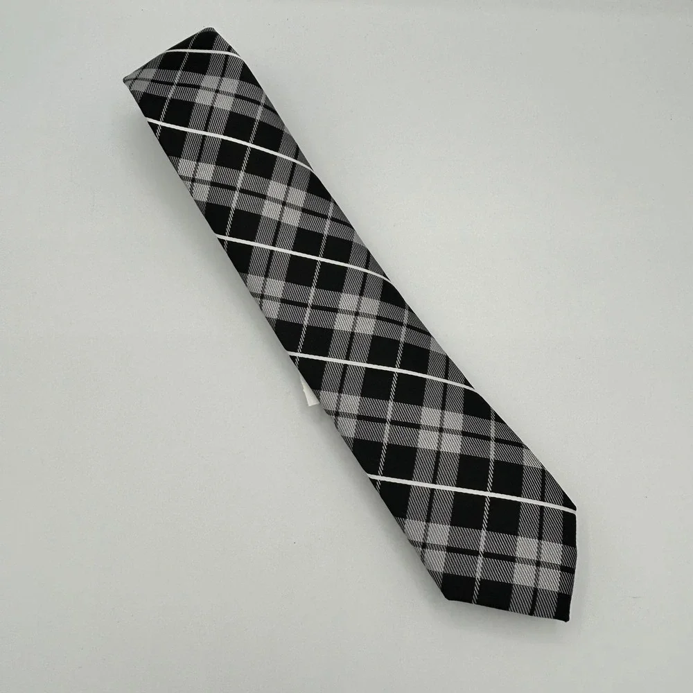 Chaps Mens Plaid Necktie Black White Grey Tartan Check Tie NWT